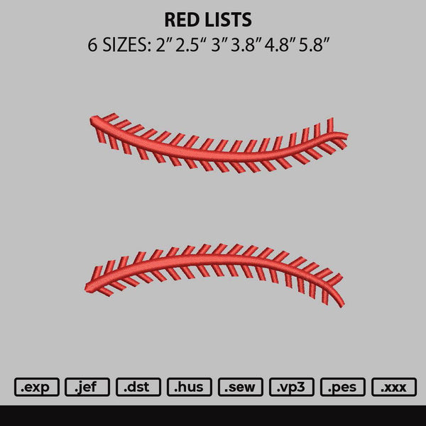 Red Lists Embroidery File 6 sizes