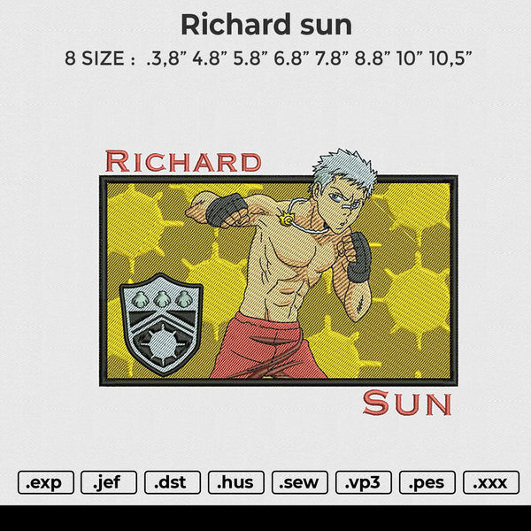 Richard sun Embroidery File 6 size