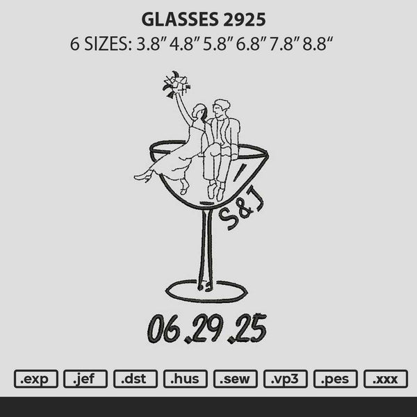 Glasses 2925 Embroidery File 6 sizes