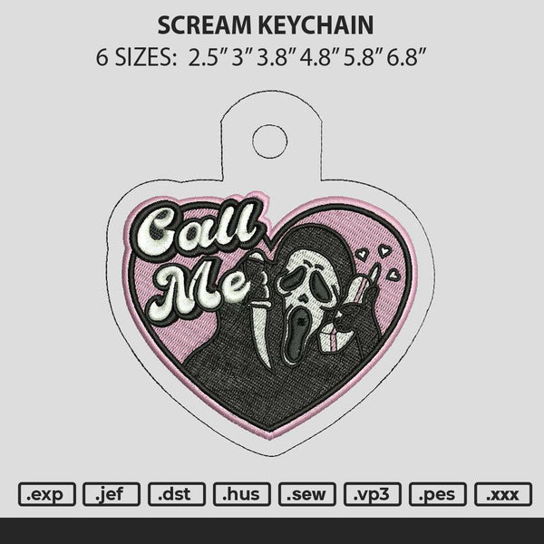 Scream Keychain Embroidery File 6 sizes