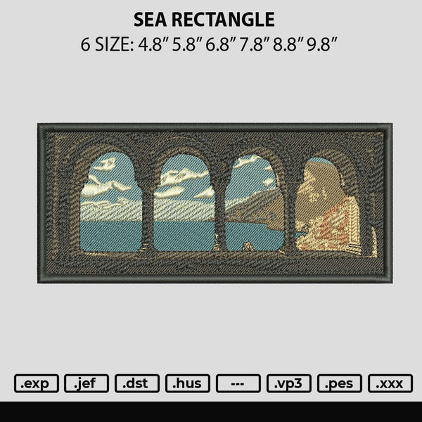 Sea Rectangle Embroidery File 6 sizes