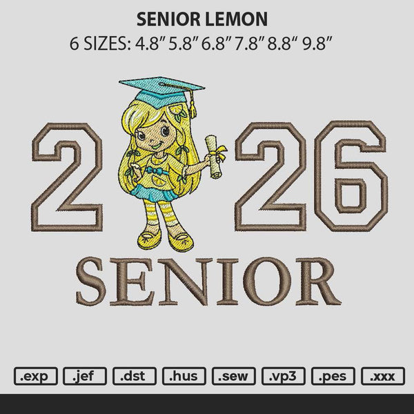 Senior Lemon Embroidery File 6 sizes