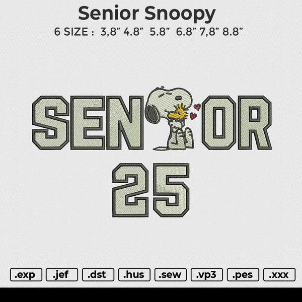 Senior Snoopy Embroidery File 6 size