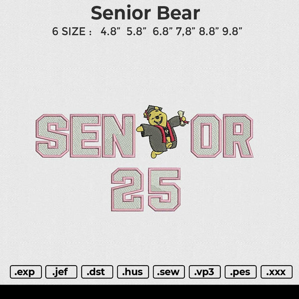 Senior Bear Embroidery File 6 size