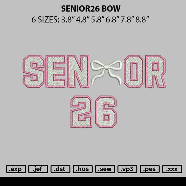 Senior26 Bow Embroidery File 6 sizes