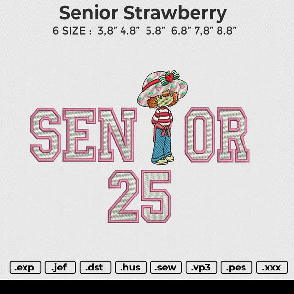 Senior Strawberry Embroidery File 6 size