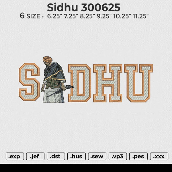 Sidhu 300625 Embroidery File 6 size