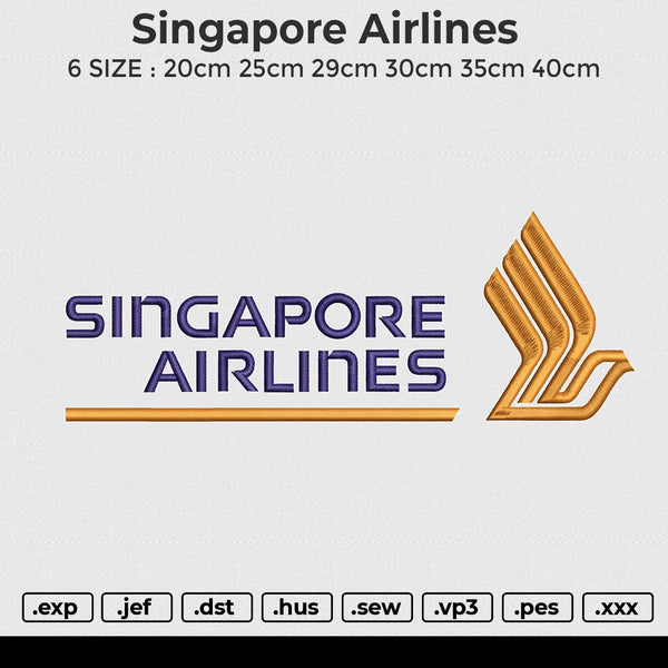 Singapore Airlines Embroidery File 6 size