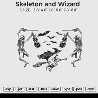 Skeleton and wizard Embroidery File 6 size