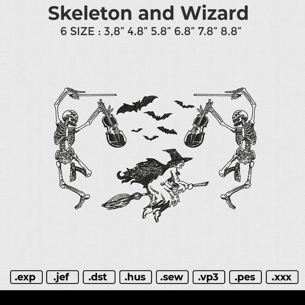Skeleton and wizard Embroidery File 6 size