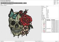 Skull roses flowers Butterfly Embroidery File 6 size