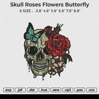 Skull roses flowers Butterfly Embroidery File 6 size