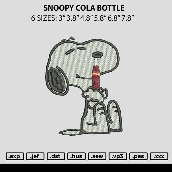 Snoopy Cola Bottle Embroidery File 6 sizes