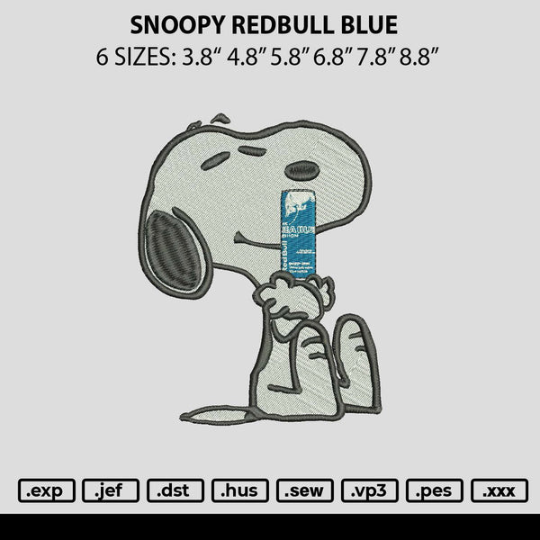 Snoopy Redbull Blue Embroidery File 6 sizes