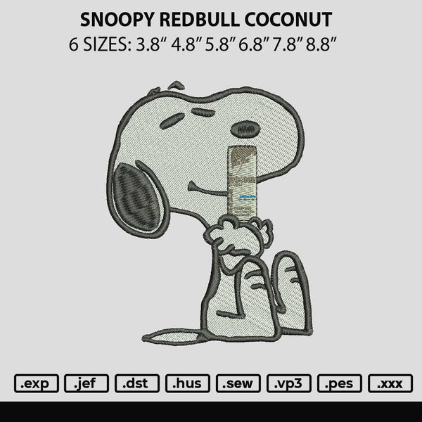 Snoopy Redbull Coconut Embroidery File 6 sizes