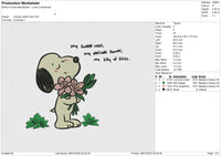 Snoopy sweet rose Embroidery File 6 size