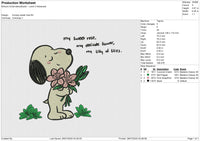 Snoopy sweet rose Embroidery File 6 size