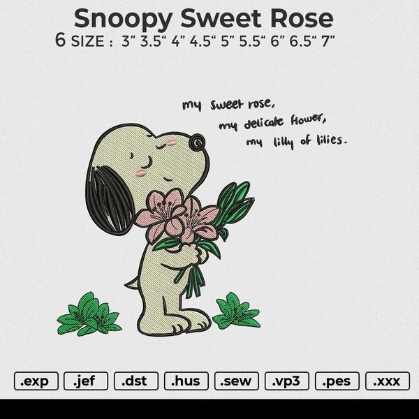 Snoopy sweet rose Embroidery File 6 size