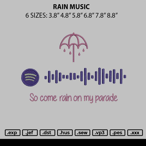 Rain Music Embroidery File 6 sizes