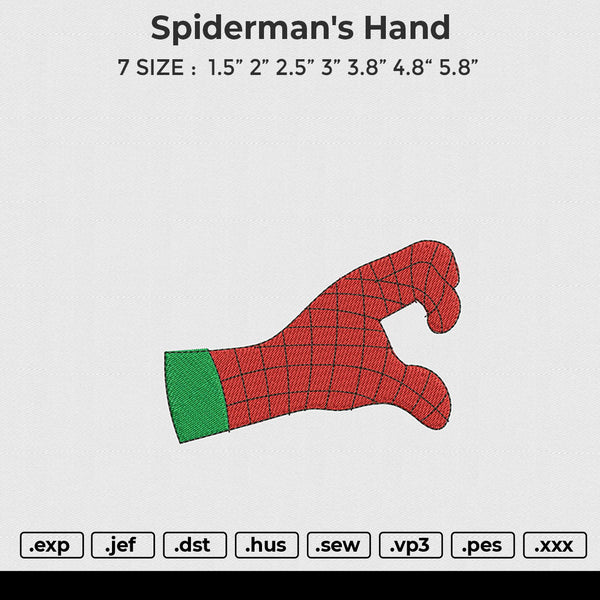 Spiderman's Hand Embroidery File 6 size