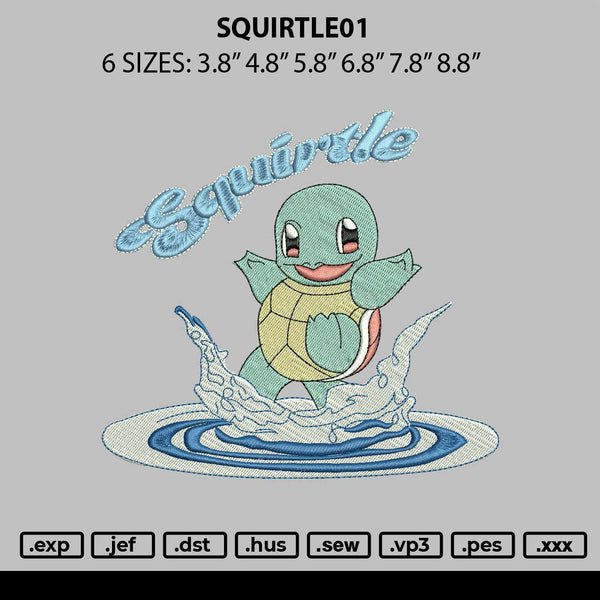 Squirtle01 Embroidery File 6 sizes