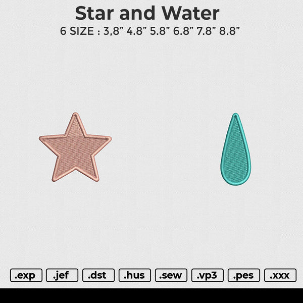 Star and water Embroidery File 6 size