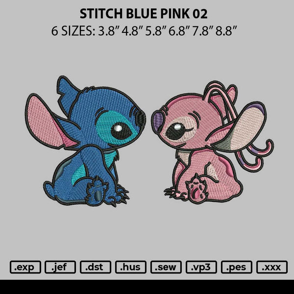 Stitch Blue Pink 02 Embroidery File 6 sizes