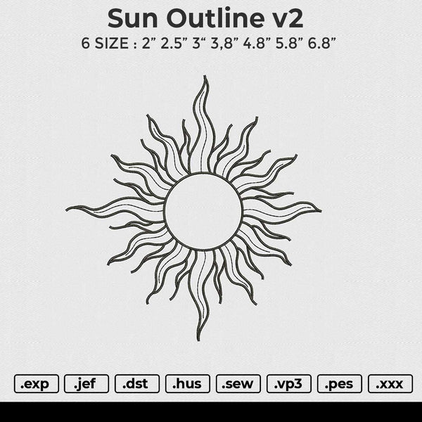 Sun Outline v2 Embroidery File 6 size