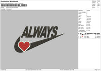 Swoosh Always Embroidery File 6 sizes