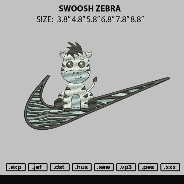 Swoosh Zebra Embroiery File 6 sizes