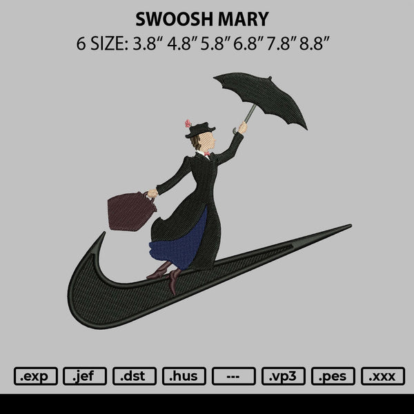 Swoosh Mary Embroidery File 6 sizes