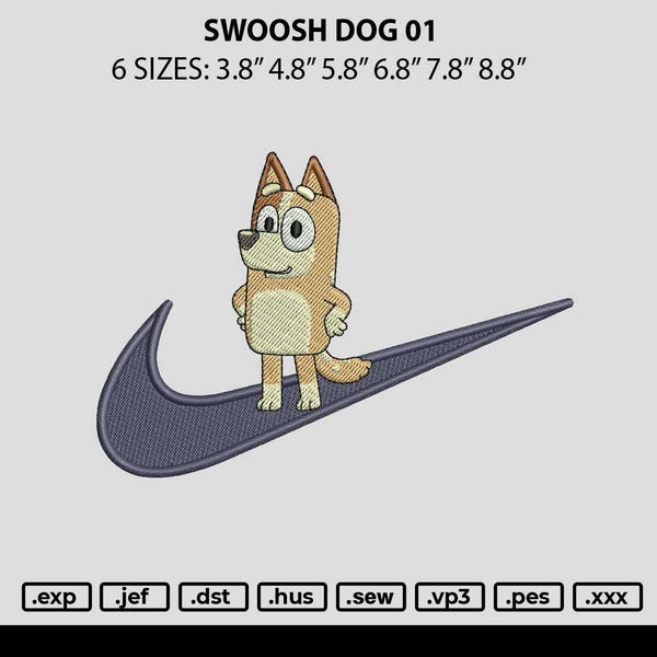 Swoosh Dog 01 Embroidery File 6 sizes