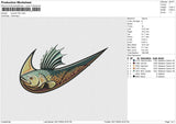 Swoosh Fish Embroidery File 6 size