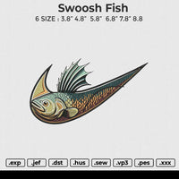 Swoosh Fish Embroidery File 6 size