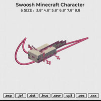 Swoosh Minecraft Character Embroidery File 6 size