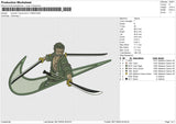 Swoosh Roronoa Zoro 112824 Embroidery File 6 size