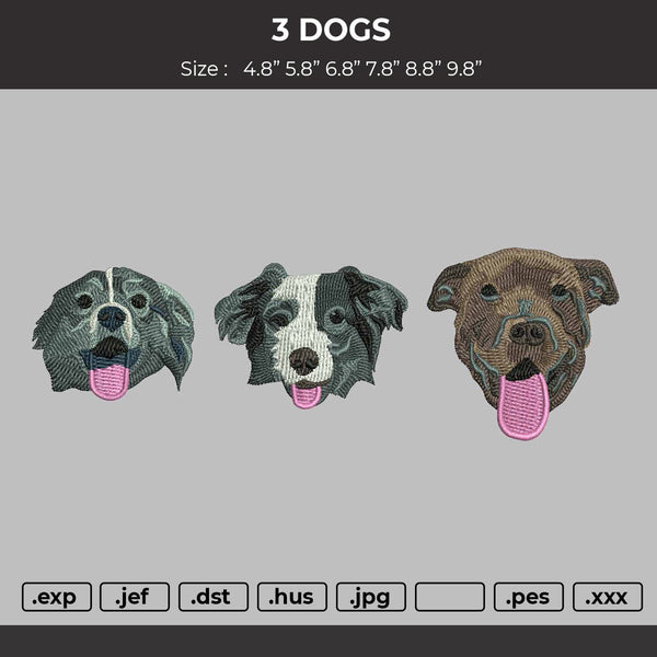 3 DOGS FLAT Embroidery File