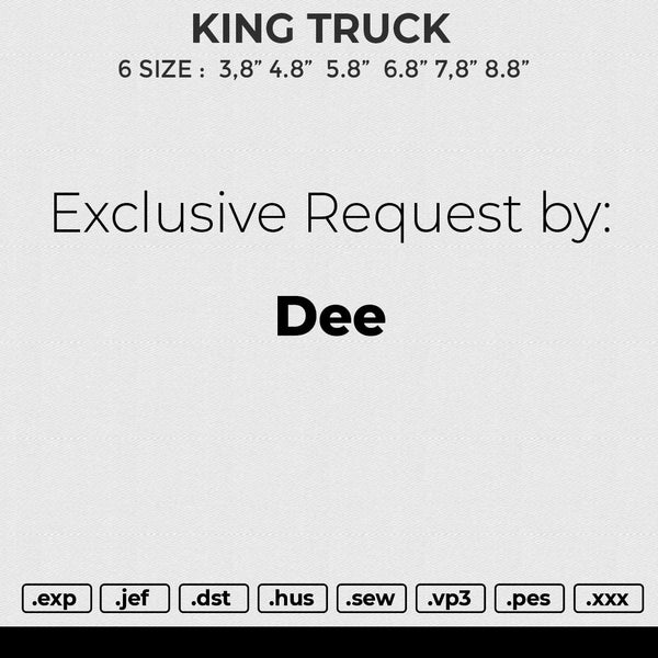 KING TRUCK Embroidery File 6 size
