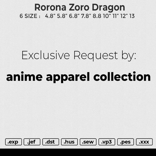 Rorona Zoro Dragon Embroidery File 8 size