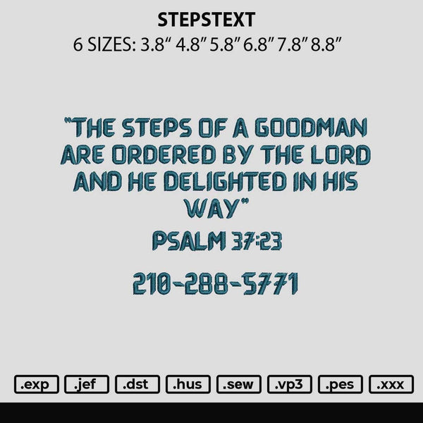 Stepstext Embroidery File 6 sizes