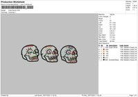 Three Skulls Embroidery File 6 sizes