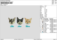 Three Cats 1312 Embroidery File 6 sizes