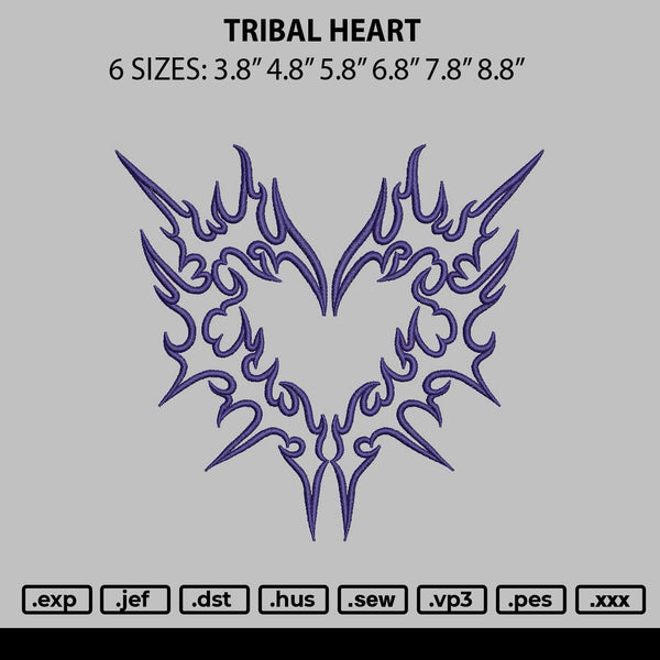 Tribal Heart Embroidery File 6 sizes