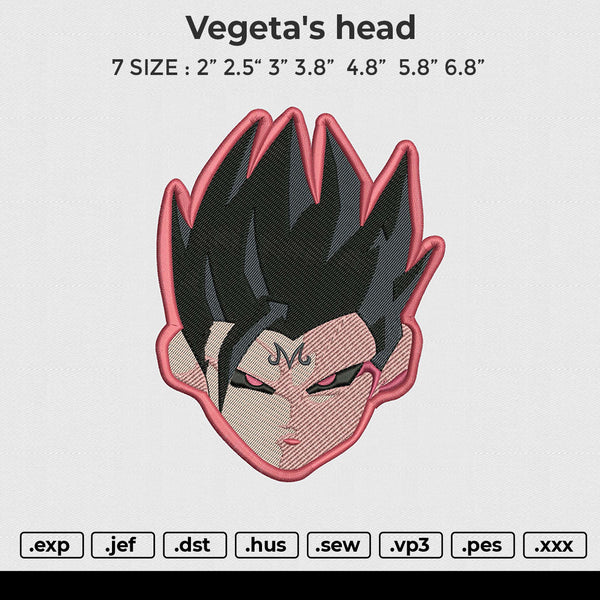 Vegeta's head Embroidery File 6 size