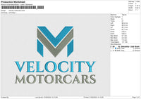 Velocity motorcars Embroidery File 6 size