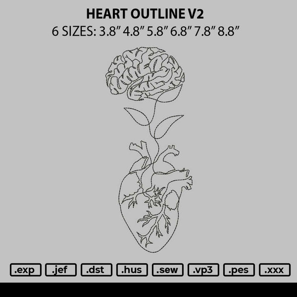 Heart Outline V2 Embroidery File 6 sizes