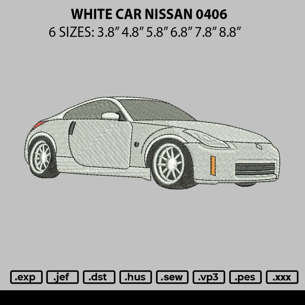 White Car Nissan 0406 Embroidery File 6 sizes