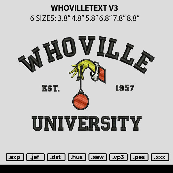 Whovilletext V3 Embroidery File 6 sizes