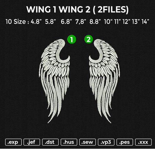 WING 1 WING 2 Embroidery File 10 size