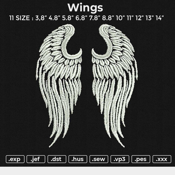 Wings Embroidery File 6 sizes